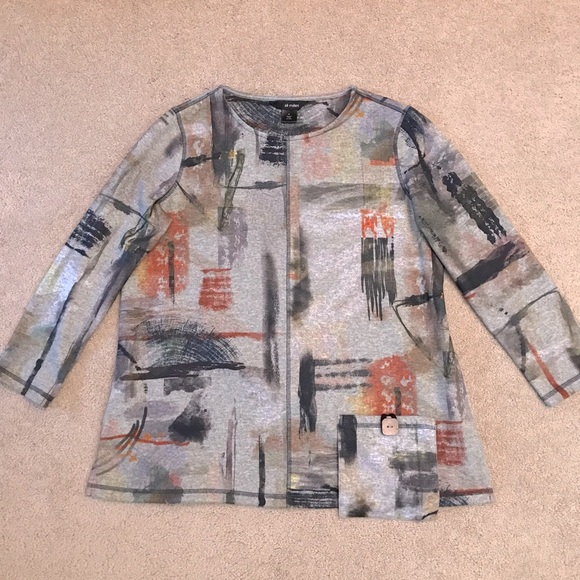 Ali Miles Tops - Ali Miles Casual Top Womens Small Grey Artistic Print Pocket Brushed Fleece